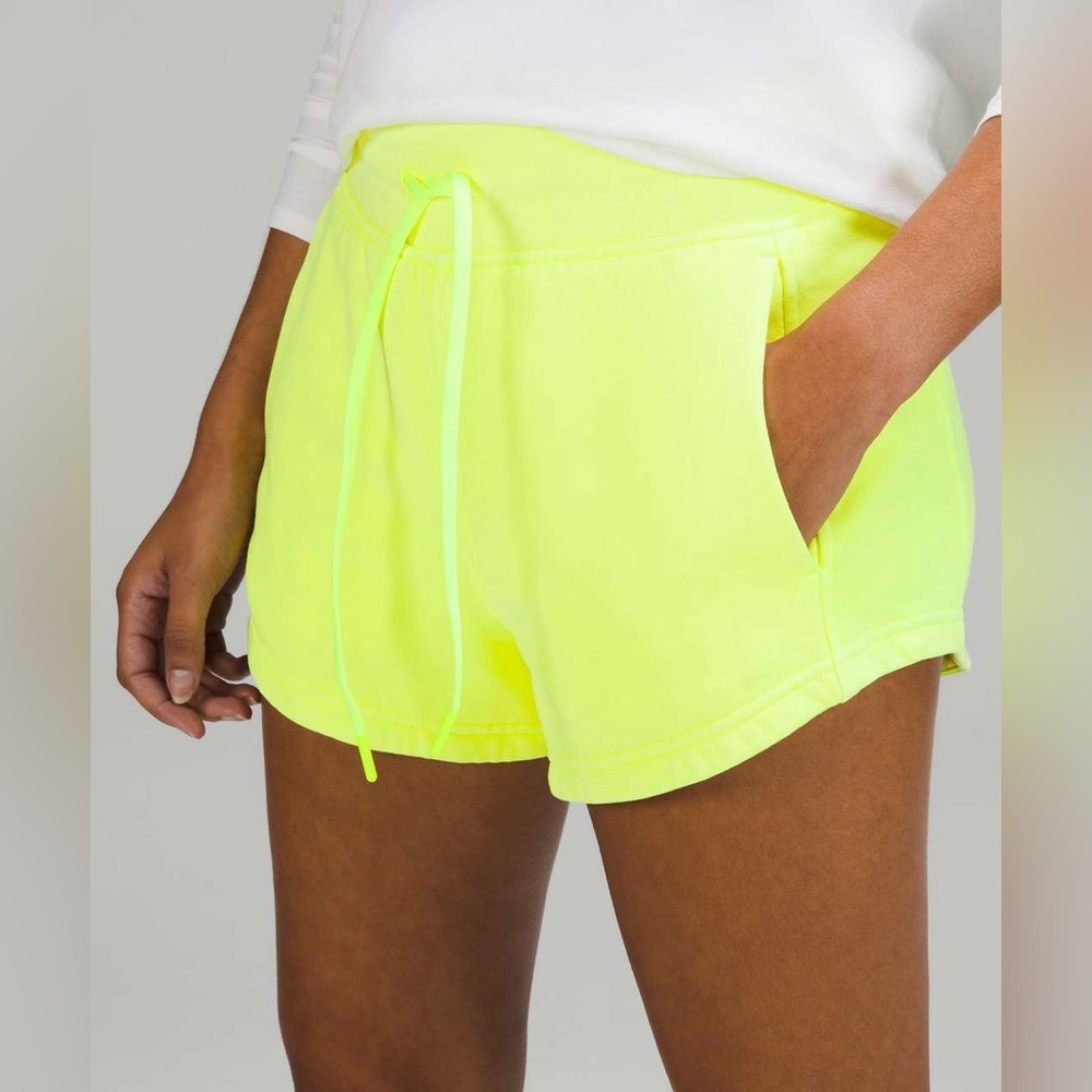 Lululemon Inner Glow High-Rise Short 3" Neon Garment Dye Highlight Yellow Sz 12